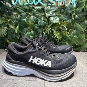 Hoka Bondi 8 Womens Size 9 B Black White Running Athletic Sneakers Shoes